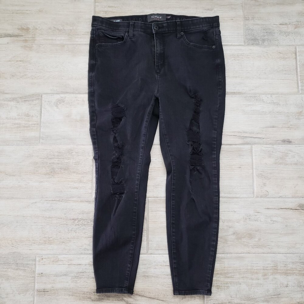 Torrid Jeans Women's Sky High Skinny Distressed Leg Black Stretch Waistband 18R